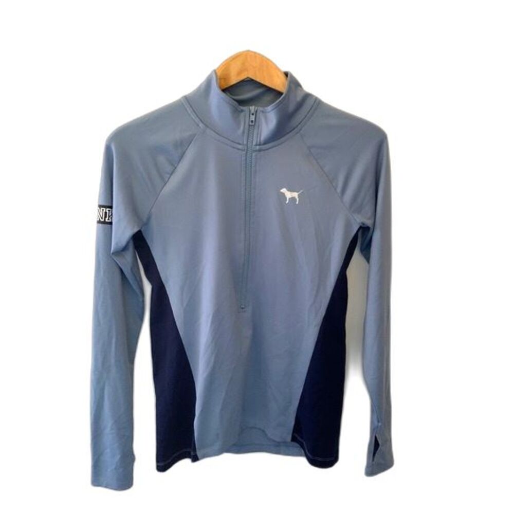 PINK Mid-Blue Navy Colorblock Performance 1/2 Zip LS Athletic Top Sz XS - Picture 2 of 10